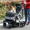 PawHut Pet Stroller Foldable Dog Cat Travel Carriage with Adjustable Handlebar PVC Wheel Brake Storage Bag Mesh Window Safety Leash Aluminum gray - 3 of 4
