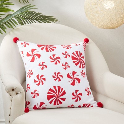 Peppermint Motif 20'' Square Cotton Throw Pillow
