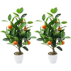 20-inch Artificial Orange Trees, 2 Artificial Potted Plants, Artificial Orange and Citrus Trees with White POTS, Interior Decoration. - 1 of 4
