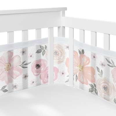 Sweet Jojo Designs + Breathablebaby Breathable Mesh Crib Liner Anti Bumper  Pad Girl Watercolor Floral Pink Grey And White : Target