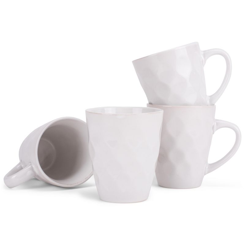 Elanze Designs Dimpled White 12 ounce Glossy Ceramic Mugs Matching Set of 4, 1 of 6