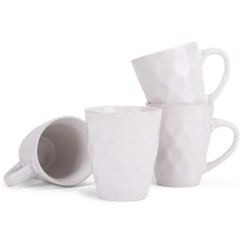 Elanze Designs Dimpled White 12 ounce Glossy Ceramic Mugs Matching Set of 4
