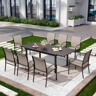 Captiva Designs 9pc Patio Dining Set with Black Expandable Steel Rectangle Table & Sling Fixed Chairs