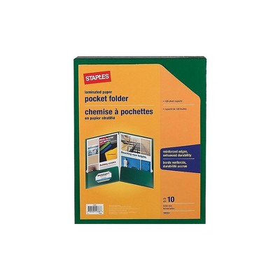 Staples 2-Pocket Laminated Folders Green 10/Pack 814429