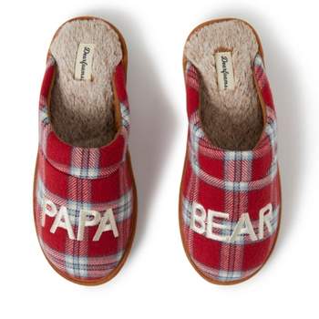 Dearfoams Men's Papa Bear Red Plaid Scuff Slippers