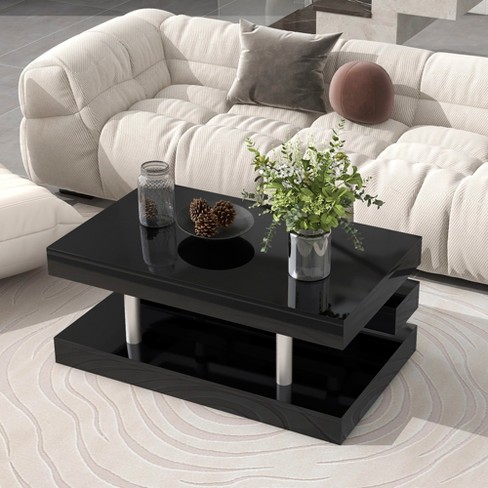 Modern High Gloss Surface Cocktail Table, Coffee Table with Large Drawer,  Black-ModernLuxe