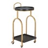 Bar Cart 34.8"H Black – Oak Wood Shelves with Gold Steel Frame, Modern Round Rolling Storage Cart By Zuo Modern - 2 of 4
