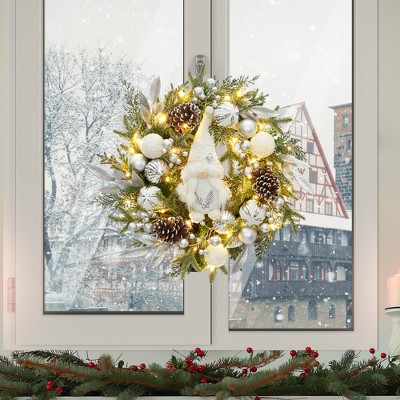 coucheta Pre-Lit Christmas Wreath, 22" Artificial Xmas Wreath with 30 Battery Operated Led Lights, Winter Holiday Decoration