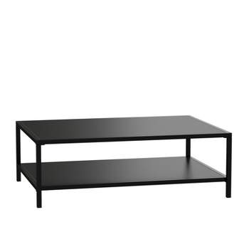 Flash Furniture Brock Outdoor 2 Tier Patio Coffee Table Commercial Grade Black Coffee Table for Deck, Porch, or Poolside-Steel Square Leg Frame
