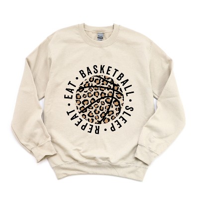 Simply Sage Market Women's Graphic Sweatshirt Eat Basketball Sleep Repeat Leopard Basketball