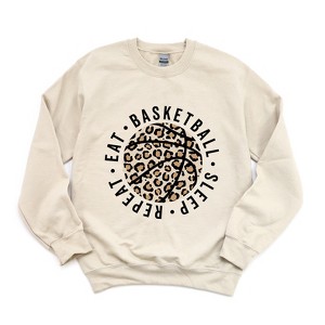 Simply Sage Market Women's Graphic Sweatshirt Eat Basketball Sleep Repeat Leopard Basketball - 1 of 4