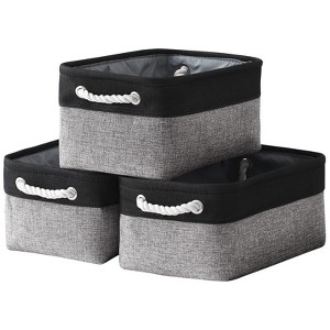 Aoibox Fabric Storage Baskets Collapsible Organizing Bins with Rope Handles Medium 14x10x7 Inch Black Grey 3 Pack - 1 of 4