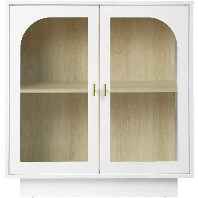 Modern Buffet Cabinet with 2 Doors Acrylic, Bar Cabinet with Adjustable Shelf, Coffee Bar Cabinet with Golden Handles for Living Room, Kitchen White