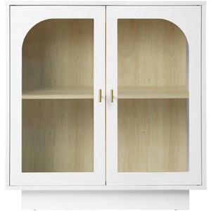 Modern Buffet Cabinet with 2 Doors Acrylic, Bar Cabinet with Adjustable Shelf, Coffee Bar Cabinet with Golden Handles for Living Room, Kitchen White - 1 of 4