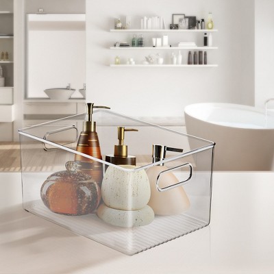 Clear Stackable Plastic Lidded Storage Bins for Kids