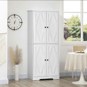 Resenkos Farmhouse Tall Freestanding Pantry Cabinet with Doors and Shelves for Kitchen Storage White - 1 of 4