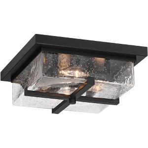 Franklin Iron Works Grambling 11 3/4" Farmhouse Industrial Flush-Mount Ceiling Light Fixture Kitchen Foyer 4-Light Rustic Black Finish Seeded Glass - 1 of 4