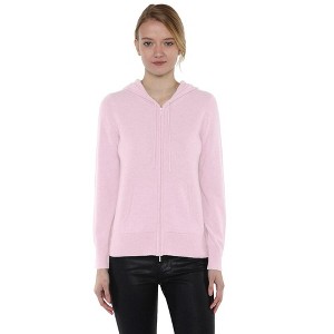 JENNIE LIU Women's 100% Pure Cashmere Long Sleeve Zip Hoodie Cardigan Sweater - 1 of 3