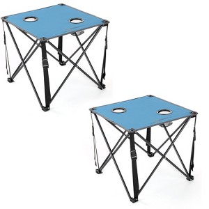 ARROWHEAD OUTDOOR 26" Heavy-Duty Portable Folding Camping Table, Square 600D Canvas Top, 2 Cup Holders, Steel Frame, Carry Bag, Ocean Blue, 2-Pack - 1 of 4