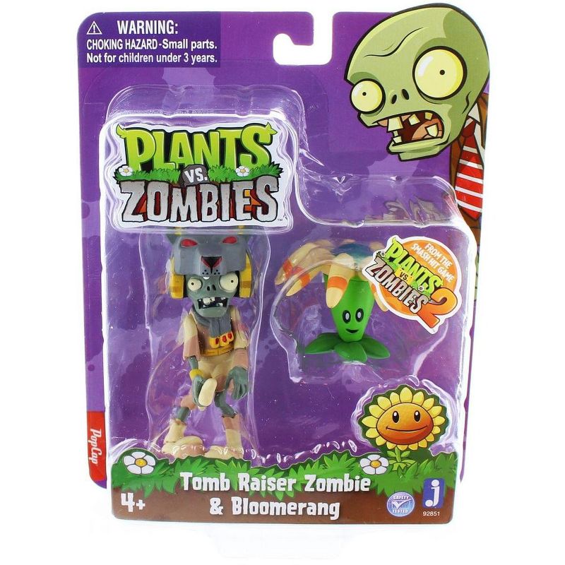 The Zoofy Group LLC Plants Vs Zombies 3" Figure 2-Pack: Tomb Raiser Zombie & Bloomerang, 2 of 4