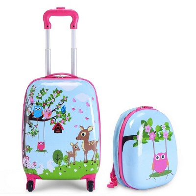 Costway 2Pc 12'' 16'' Kids Luggage Set Suitcase Backpack School Travel Trolley ABS