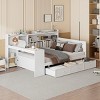 Full Size Platform Daybed, Bed with Desk and USB Ports, Storage Bed with 3 Storage Drawers and Side Shelves, Pine Wood Frame Bed-Baofuwish - 3 of 4