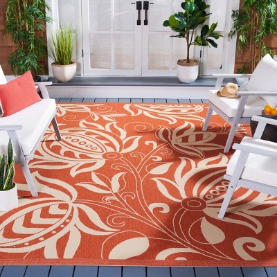 Terracotta & Natural 79" Square Synthetic Easy-Care Area Rug