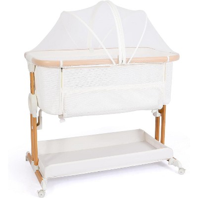 MYKKO 3-in-1 Baby Bassinet, Rocking Baby Bassinets Bedside Sleeper, Adjustable Portable Crib for Newborn Infant with Wheels Storage Basket