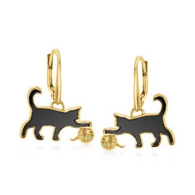Ross-Simons Onyx Cat With Yarn Drop Earrings in 18kt Gold Over Sterling