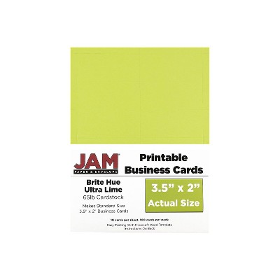 JAM Paper Printable Business Cards 3 1/2 x 2 Ultra Lime Green 100/Pack (22128340)