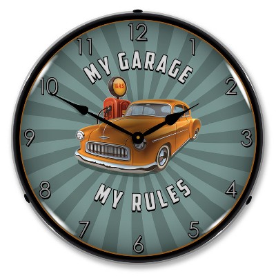 Collectable Sign & Clock | My Garage My Rules LED Wall Clock Retro/Vintage, Lighted