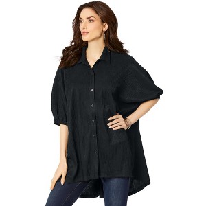 Roaman's Women's Plus Size Button-Down Textured Knit Tunic. - 1 of 4
