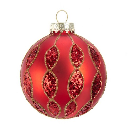 Kurt Adler 80mm Red With Glitter Pattern Glass Ball Ornaments, 6 Piece ...