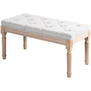 32" Linen Upholstered Bedroom Bench, French End of Bed Bench with Thick Padded Cushion and Wooden Legs - 1 of 4