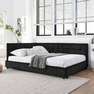 Full Size Upholstered Tufted Bed Frame, Sofa Bed Frame with Comfortable Backrest and Armrests - 1 of 4