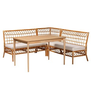 bali & pari 4pc Adora Rattan Dining Nook Set: Bohemian Style, Cushioned Seating, Rubberwood Table - 1 of 4