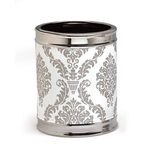 Damask Wastebasket White - Moda at Home: Ceramic Bathroom Trash Can, 10" Height, 490ml Capacity, Classic Pattern - 1 of 4