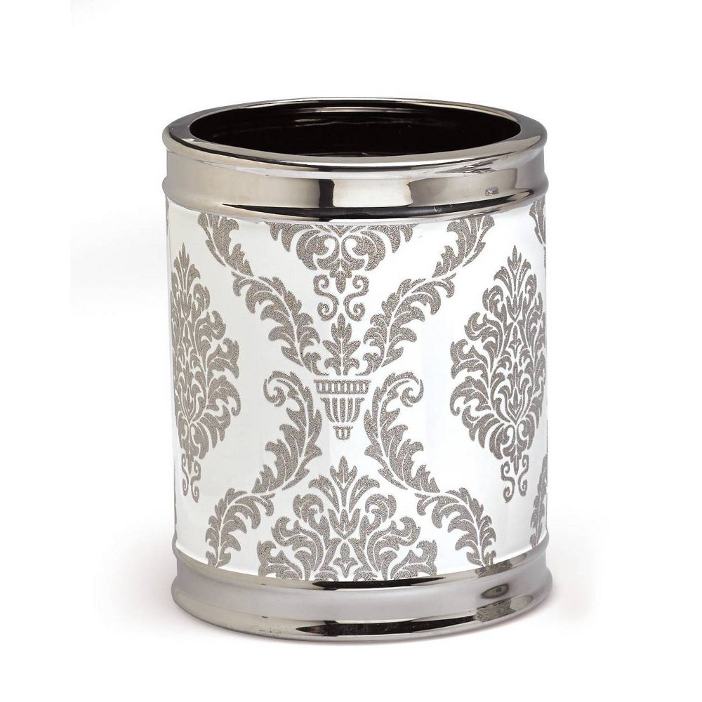 Photos - Other Decoration Damask Wastebasket White - Moda at Home: Ceramic Bathroom Trash Can, 10" H