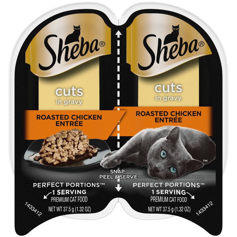 Sheba Perfect Portions Cuts in Gravy Roasted Chicken Adult Wet Cat Food Twin-Pack Tray - 2.64oz, 1 of 11