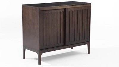 Sleek Dark Brown Slatted Media Console with Record Storage