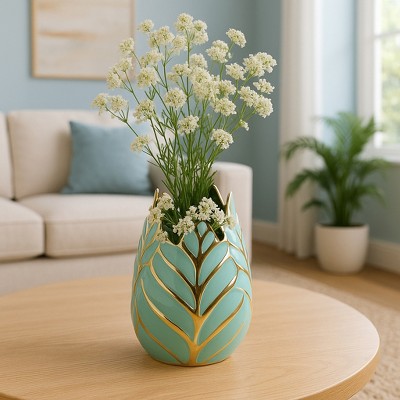 Sagebrook Home Glam Decorative Ceramic Leaf Bud Vase for Room and Office Decor
