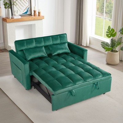 Resenkos 54 Inch Adjustable Backrest Sofa, Sofa Bed, Futon Sofa with Double Armrest and Pouch, Variable Bed for Living room, Bedroom, Gray
