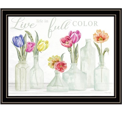 HomeRoots Live Life in Full Color Tulips Black Framed Print Wall Art