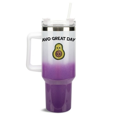 100 North Avo Great Day Smiley Avocado 40 oz. Stainless Steel, Large Water Bottle Coffee Mug, Spill & Leak Resistant, Thermal Travel Tumbler with