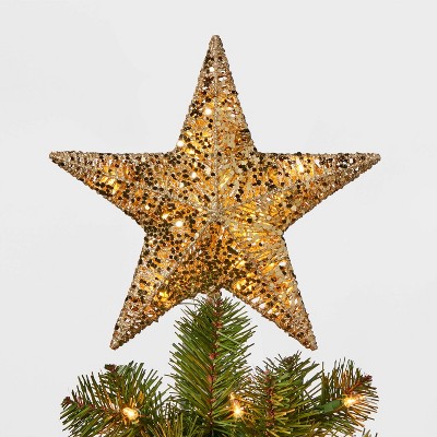 10in LED Lit Sequin Wrapped Star Tree Topper Gold - Wondershop™