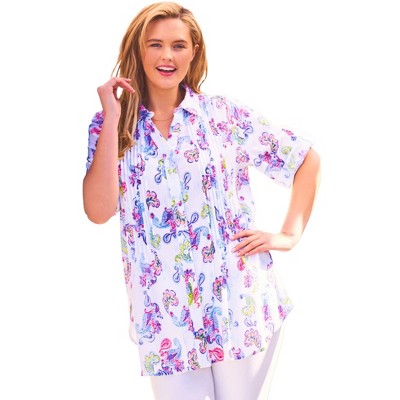 Woman Within Plus Size Pintucked Button Down Gauze Shirt