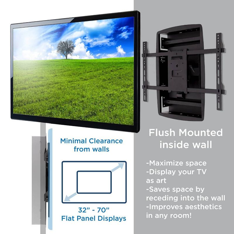 Mount-It! Recessed TV Wall Mount, Articulating Full Motion in-Wall TV Bracket for Flush Installation Fits Screen Sizes 32 - 70 Inch, Up to 175 lbs, 2 of 8