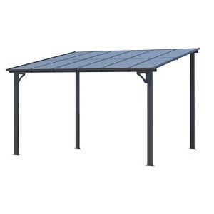 CLIHOME 12 ft. x 10 ft. Aluminum Sloped Roof Patio Cover Pergola with Retractable Polycarbonate Canopy for Outdoor Patio Shelter - 1 of 4