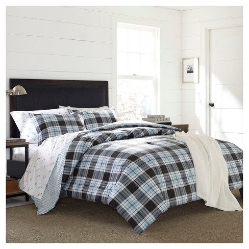 Atlantic Blue Lewis Plaid Duvet Set Full Queen 3 Pc Eddie