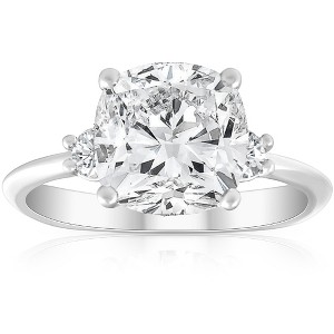 Pompeii3 3 1/2Ct Cushion & Round Cut Moissanite Engagement Ring 14k White Gold - 1 of 4